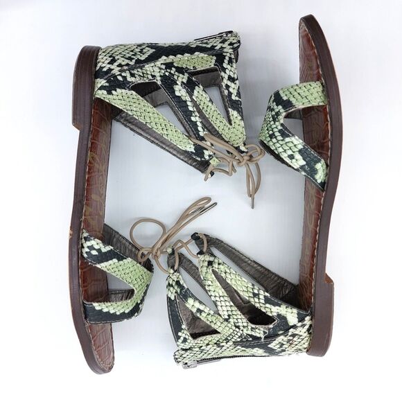 Sam Edelman Women’s Snakeskin Gladiator Sandals Lace Up Ankle Flat Zip Back Boho - Picture 8 of 9